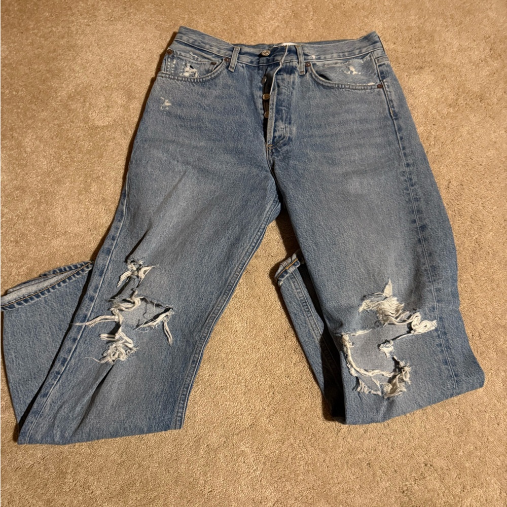 Agolde Ripped Boyfriend Jeans in Light Blue